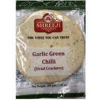 Case of 40 - Shreeji Garlic Green Chilli Urad Crackers Papad - 200 Gm (7.05 Oz)