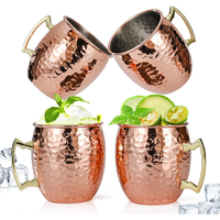 100% Pure Copper Hammered Cup Moscow Mule Set of 4 Beer Vodka Wine Mugs Set