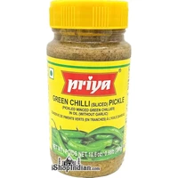 Priya Green Chili (Sliced) Pickle without Garlic (300 gm bottle)