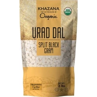 Khazana Organic Urad Dal Split - Black Gram Split Without Skin - 2 lb (2 lb bag)