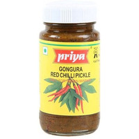 Priya Gongura Red Chili Pickle with Garlic (300 gm bottle)