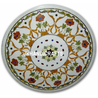 24   White Round Marble Coffee End Table Top Haklik Mosaic Inlay Hallway Decor