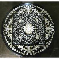 30   Round Black Marble Coffee Center Table Top Mother of Pear Inlay Patio Decor