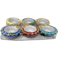 Decorated Flower Shaped Diya Small - 6 Pc