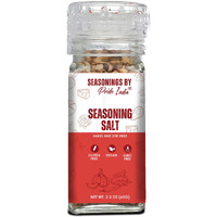 Pride of India Seasoning Salt 2.3 oz (65 gm) w/ Convenient Grinder Cap Tangy Spicy Taste | Himalayan Pink Salt Fresh Garlic Onion Spices | Used for Seasoning Flavoring Spicing | Vegan Gluten Free by