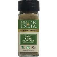 Pride of India ??? Basil Leaf Powder ??? Gourmet & Culinary Spice ??? Mediterranean Seasoning ??? Adds Flavor to pesto/stews/curries ??? Additives Free ??? Easy to Use ??? 1.6 oz. Small Dual Sifter Jar