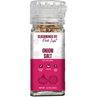 Pride of India Onion Salt 2.3 oz (65 gm) w/ Convenient Grinder Cap Healthy Warm Toasty Kitchen Staple | Used for Seasoning Marinades Coatings Dressing for Soups Stews Stir Fries | Vegan Gluten Free