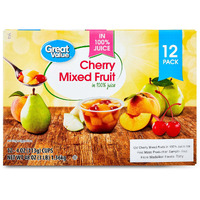 Great Value Cherry Mixed Fruit Cups in 100% Juice, 4 oz, 12 Count