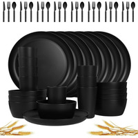 48-Piece Plastic Wheat Straw Dinnerware Sets Plates and Bowls Sets for 8 Lightweight Bowls Unbreakable Dish Set