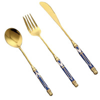 3Pcs/set Stainless Steel Cutlery Set Gold Dinnerware Spoon and Fork Knife Dinner Dinnerware Set