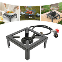 Outdoor Single Burner Portable Gas Stove Propane Cooker with Adjustable 0-20Psi Regulator Hose Camping Stove for Patio BBQ