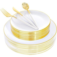 150pcs Black and Gold Dinnerware Set - Plastic Plates and Silverware for Birthdays, Parties,Weddings