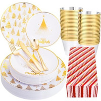 175PCS Solid Gold Plastic Plates with Gold Rim, Disposable Silverware Include25 Dinner Plates,25 Dessert Plates, 25 Forks