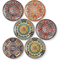 8  Colorful Salad Plates Set of 6, Ceramic Dinner Plates for Pasta, Pancakes, Steak, Porcelain Porcelain Serving Dishes