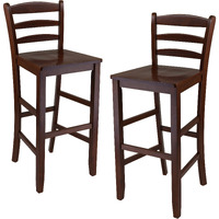 Benjamin 2-PC Ladder Back 30  Bar Stool Set Antique Walnut