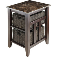 Zoey Side Table Faux Marble Top with 2 Baskets