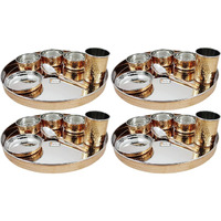 Prisha India Craft dinnerware 28-Piece set stainless steel copper traditional dinner set of thali plate, bowls, tumbler and spoon, diameter 13 inch