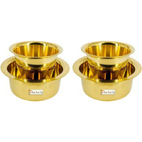 Prisha India Craft Brass Dawara Tumbler| Dabara|Tumbler for Serving Filter Coffee/Tea, Golden Color Cup Set of 2