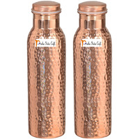 600ml / 20.28oz - Set of 2 - Prisha India Craft B. - Pure Copper Water Bottle for Health Benefits | Joint Free, Best Quality Water Bottle - Handmade Christmas Gift