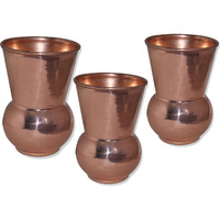 Set of 3 - Prisha India Craft B. Copper Muglai Matka Glass Drinkware Tumbler Handmade Copper Cup - Traveller's Copper Mug