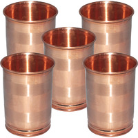 Set of 5 - Prisha India Craft B. Drinking Copper Glass Tumbler Handmade Water Glasses - Traveller's Copper Mug for Ayurveda Benefits - Copper Cup