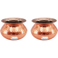 Set of 2 Prisha India Craft B. High Quality Handmade Steel Copper Casserole - Copper Serving Handi Bowl - Copper Serveware Dishes Bowl Dia - 6.5  X Height - 4.50  - Christmas Gift