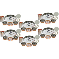 Set of 6 Prisha India Craft B. Indian Dinnerware Steel Copper Dinner Set Dia 13  Traditional Thali Set Dinner Set of Plate, Bowl, Spoons, Glass with Napkin ring and Coaster - Christmas Gift
