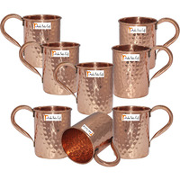 Set of 8 - Prisha India Craft B. Copper Mug for Moscow Mules 500 ML / 16.90 oz - 100% pure copper - Lacquered Finish - Hammered Style Mule Cup, Moscow Mule Cocktail Cup, Copper Mugs, Cocktail Mugs