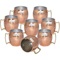 Set of 8 - Prisha India Craft B. Copper Mug for Moscow Mules 560 ML / 18 oz Inside Nickle Hammered Best Quality Lacquered Finish Mule Cup, Moscow Mule Cocktail Cup, Copper Mugs, Cocktail Mugs