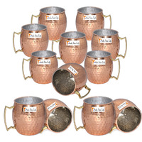 Set of 12 - Prisha India Craft B. Copper Mug for Moscow Mules 560 ML / 18 oz Inside Nickle Hammered Best Quality Lacquered Finish Mule Cup, Moscow Mule Cocktail Cup, Copper Mugs, Cocktail Mugs