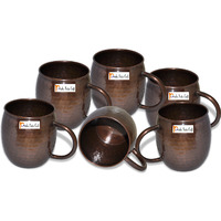 Set of 6 - Prisha India Craft B. Copper Mug for Moscow Mules 550 ML / 18 oz Pure Copper Antique Style Mug Lacquered Finish Best Quality Mule Cup, Moscow Mule Cocktail Cup, Copper Mugs, Cocktail Mugs