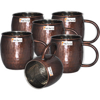 Set of 6 - Prisha India Craft B. Copper Mug for Moscow Mules 550 ML / 18 oz Inside Nickle Copper Antique Style Mug Lacquered Finish Best Quality, Moscow Mule Cocktail Cup, Copper Mugs, Cocktail Mugs