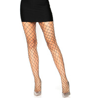 Leg Avenue Women's Lurex Industrial Fishnet Tights, Black/Silver, O/S