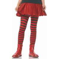 Striped (Black/Red) Child Tights Size X-Large (11-13)