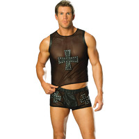 Mens Leather and Mesh Shorts-black-medium