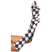 Leg Avenue Women's Satin Harlequin Elbow Length Gloves, Black/White, One Size