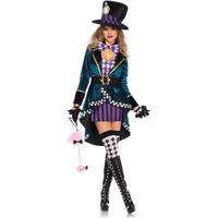 Leg Avenue Women's 4 Pc Delightful Mad Hatter Halloween Costume, Multicolor, 1X / 2X