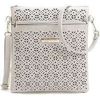 Blossomita Handbag With Cutout Flower Design, CLASSIC WHITE