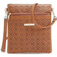 Blossomita Handbag With Cutout Floer Design, TERRIFIC TAN