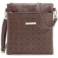 Blossomita Handbag With Cutout Floer Design, CHOCOLATE BROWN