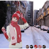 Snow Angel 3 pc XMas Set of Scarf, Hat And Gloves In 2 Tones, Fig Brown