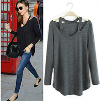 Cut Out To Lounge Top Easy Wear Long Sleeves In 6 Colors, Gray/Medium