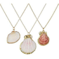 Vista Shops Heartbeats Seashell Necklace Set Of 3, ALL 3 included -PINK-PALE PINK- WHITE