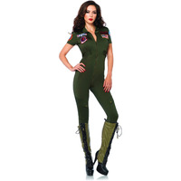 Leg Avenue Women's Top Gun Flight Suit Costume, Khaki, Large