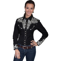 Scully Floral Embroidered snap Front Western Shirt PL654 SIL **, Silver, Medium