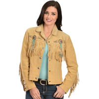 Scully Women's Fringe and Beaded Boar Suede Leather Jacket Chocolate US