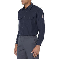 Bulwark Men's Size Flame Resistant 4.5 oz Nomex IIIA Uniform Shirt Tailored Sleeve Placket, Navy, Medium/Tall