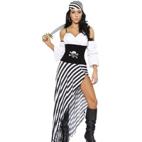 Roma Costume 6 Piece Pirate Lass Costume, Black/White, Medium