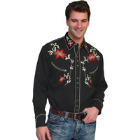 Scully Men's Floral Embroidered Vintage Long Sleeve Western Shirt Black X-Large