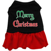 Christmas Pet Dog & Cat Dress Screen Printed,  Merry Christmas  Black W/Red XS (0-3 lbs.)